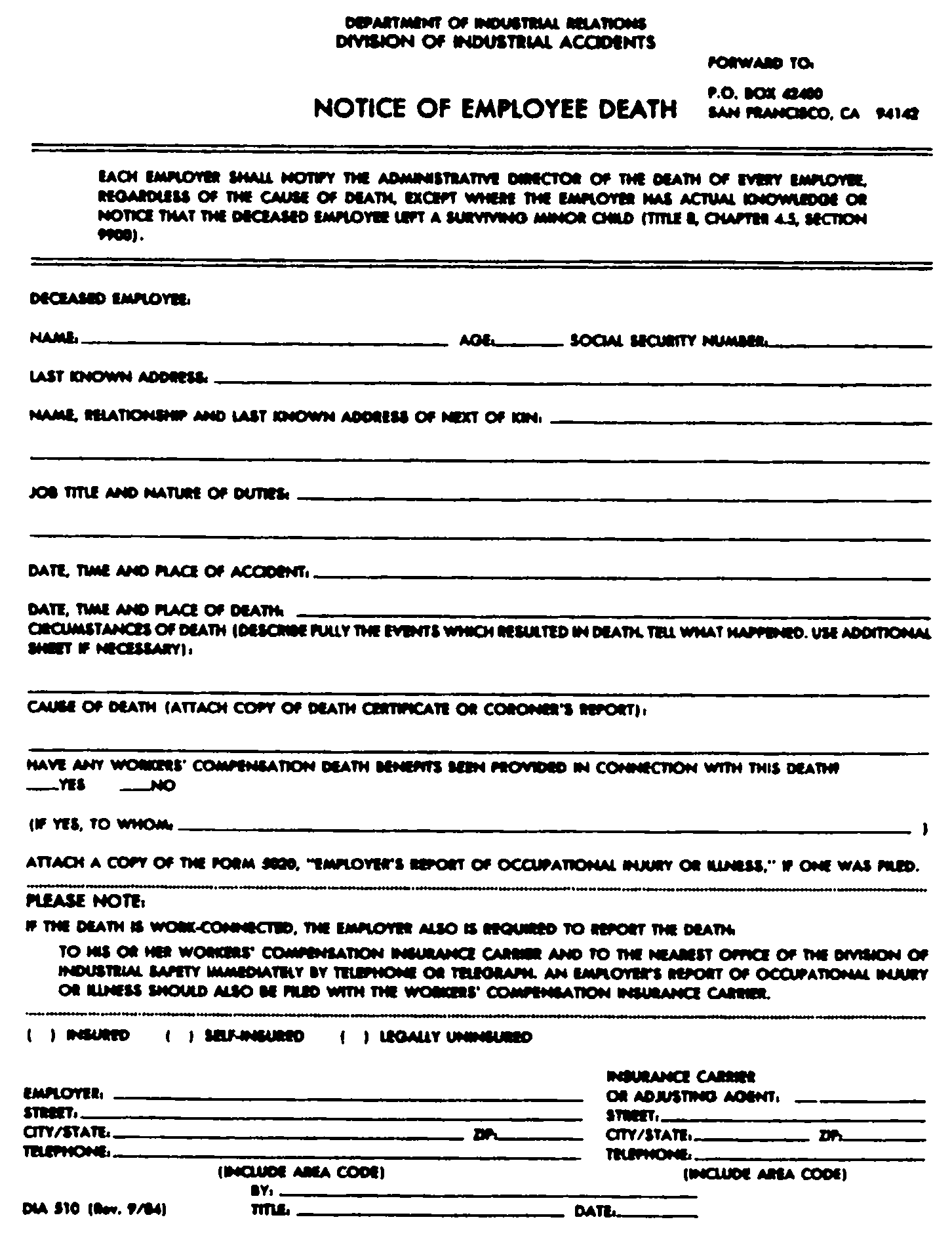 Image 1 within § 9910. DIA Form 510: Notice of Employee Death.